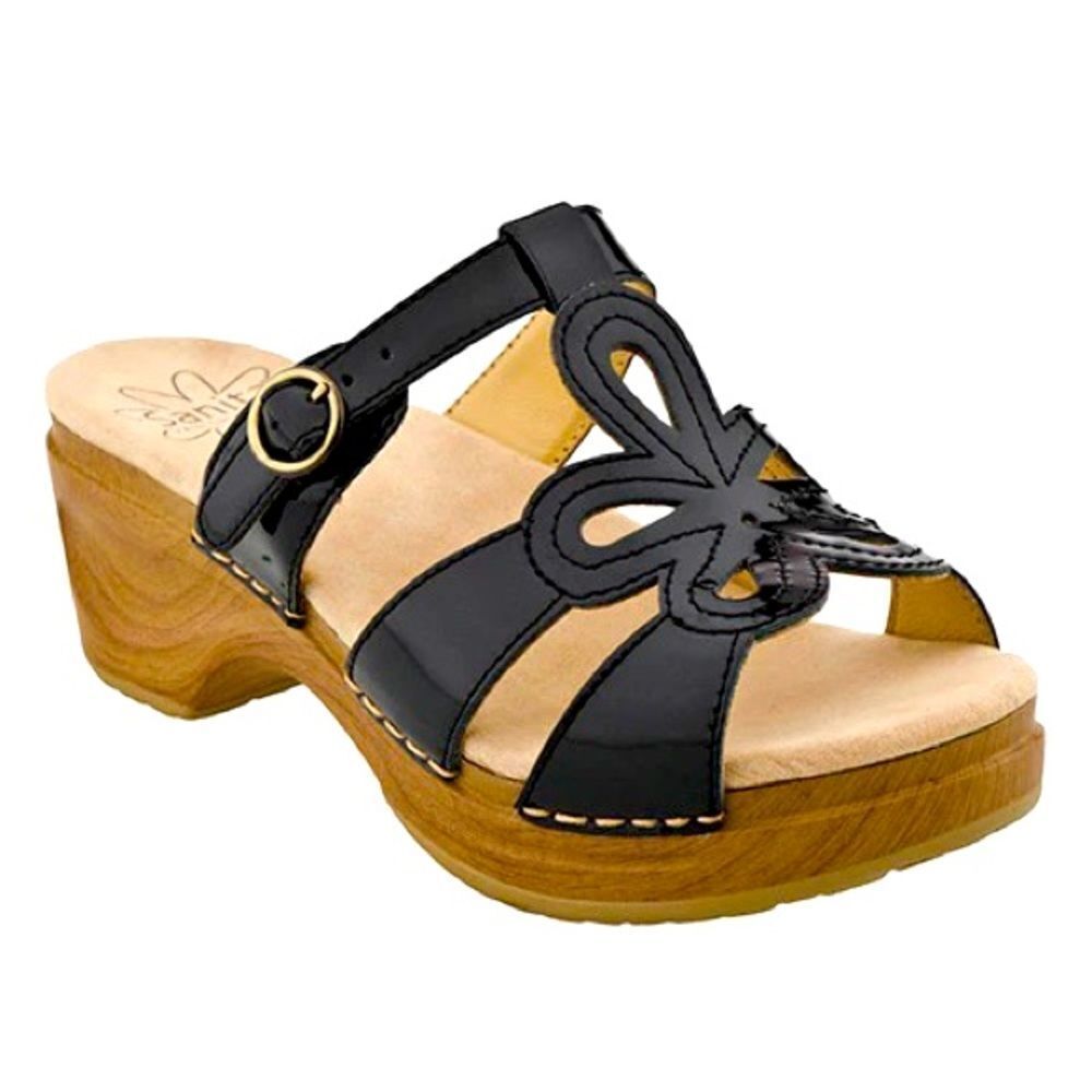 SANITA Black Patent Leather Dalia Clog Sandals Size 40